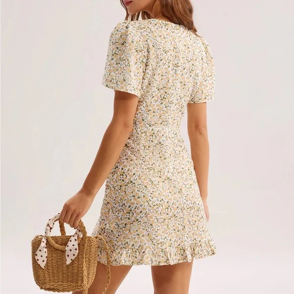 Rihoas Yellow Floral V-Neck Mini Dress - Picture 5 of 7